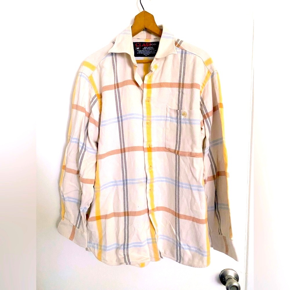 VINTAGE Classic Est 2001 Flannel with White and Yellow Plaid Men’s Size Medium
